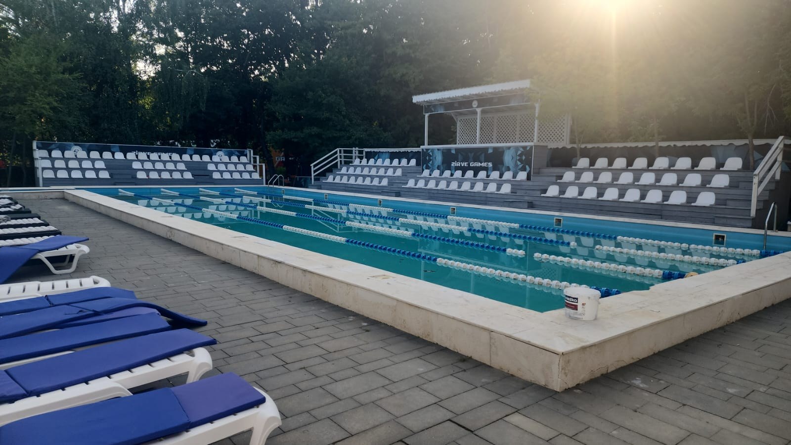 Outdoor competition pool with spectator stands